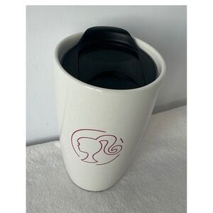 Barbie Modern Gourmet Foods Travel Mug Stoneware Pink Logo White‎ Tumbler 2024